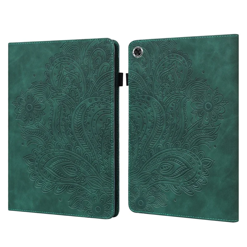 For Samsung Galaxy Tab A11 / A9 Case Flower Imprint Tablet Stand Cover - Green