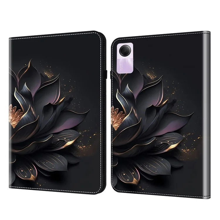 Para Xiaomi Redmi Pad SE Case Stand Card Slot Pattern Printing PU Leather Tablet Cover - Purple Lotus