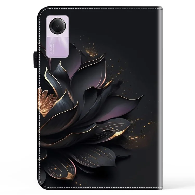 Para Xiaomi Redmi Pad SE Case Stand Card Slot Pattern Printing PU Leather Tablet Cover - Purple Lotus
