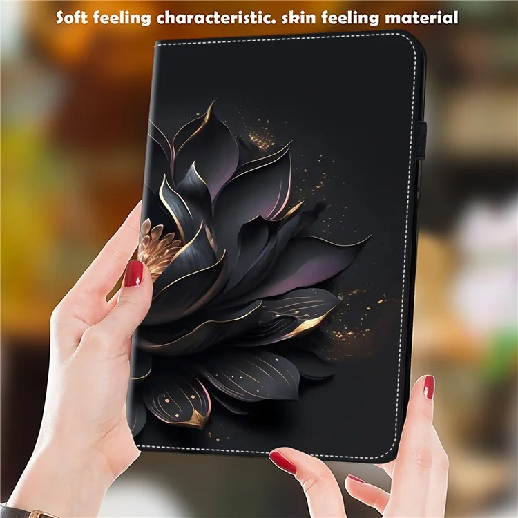 Para Xiaomi Redmi Pad SE Case Stand Card Slot Pattern Printing PU Leather Tablet Cover - Purple Lotus