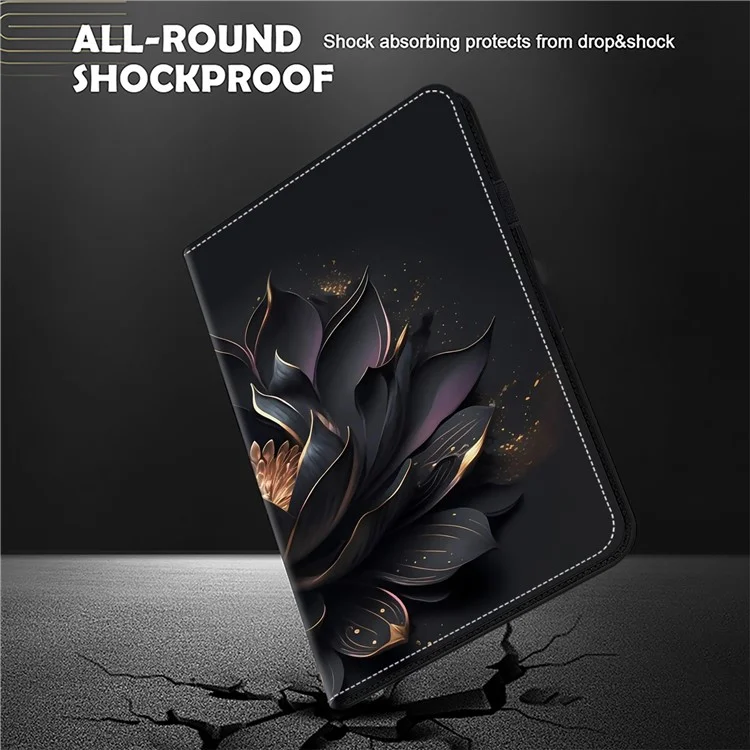 Para Xiaomi Redmi Pad SE Case Stand Card Slot Pattern Printing PU Leather Tablet Cover - Purple Lotus