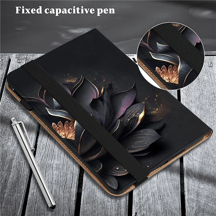 Para Xiaomi Redmi Pad SE Case Stand Card Slot Pattern Printing PU Leather Tablet Cover - Purple Lotus