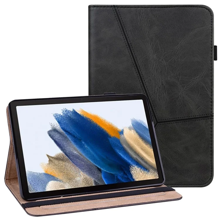 Чехол для Samsung Galaxy Tab A9+ из искусственной кожи с тиснением линий, с отделениями для карт - черный