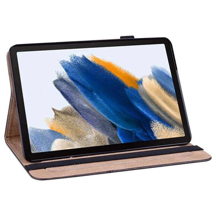 Чехол для Samsung Galaxy Tab A9+ из искусственной кожи с тиснением линий, с отделениями для карт - черный