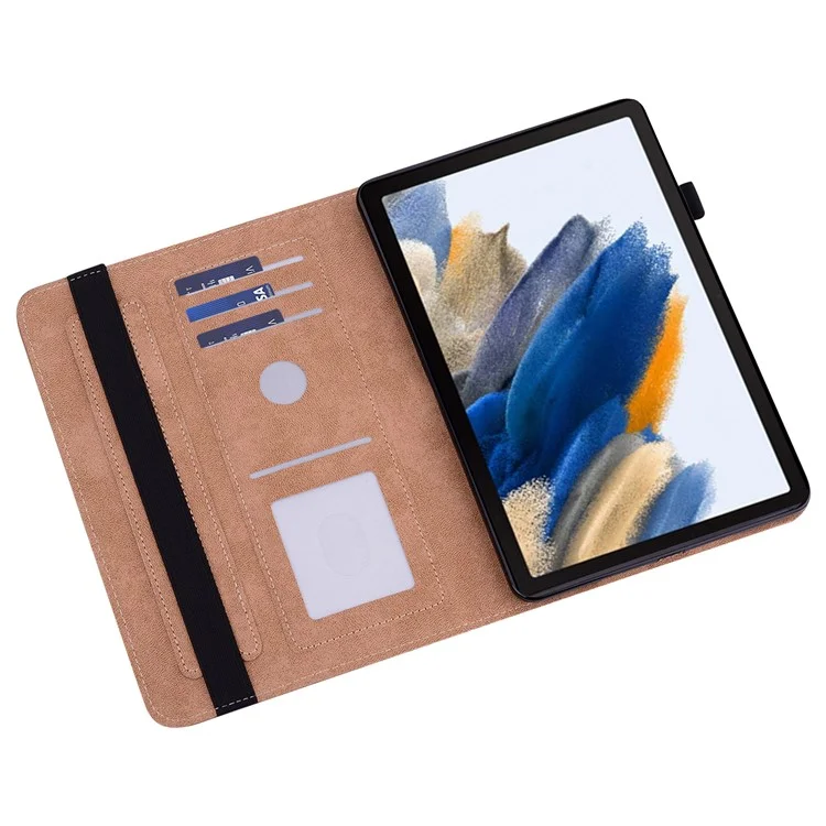 Чехол для Samsung Galaxy Tab A9+ из искусственной кожи с тиснением линий, с отделениями для карт - черный