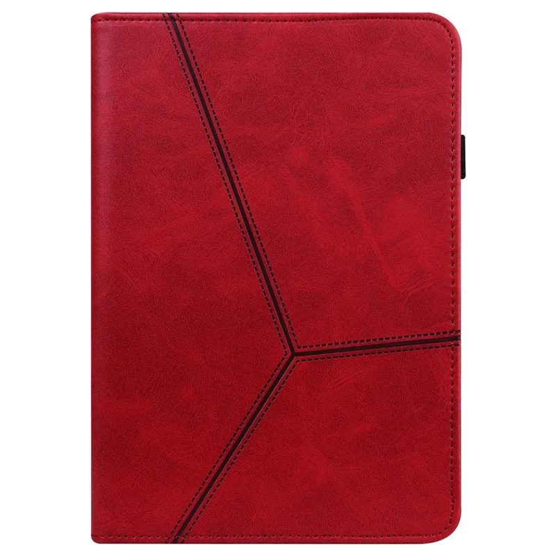 For Xiaomi Redmi Pad SE Leather Case Line Imprinted Card Holder Tablet Cover - Red