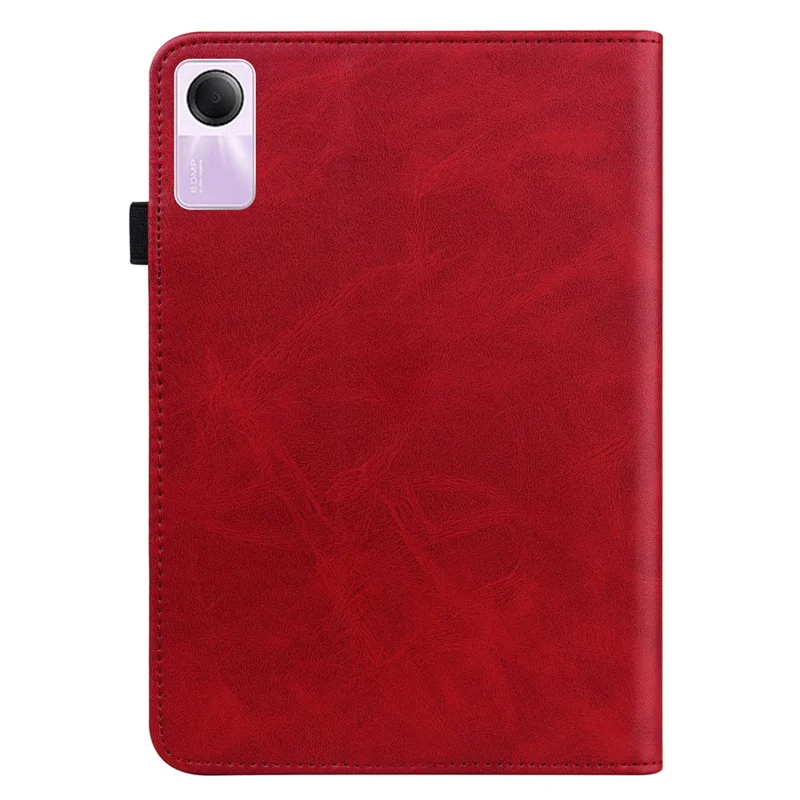 For Xiaomi Redmi Pad SE Leather Case Line Imprinted Card Holder Tablet Cover - Red
