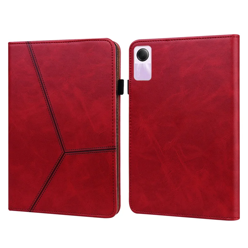 For Xiaomi Redmi Pad SE Leather Case Line Imprinted Card Holder Tablet Cover - Red