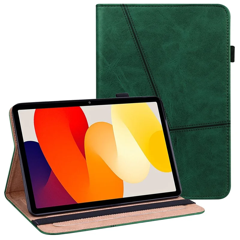 Etui skórzane z liniami, z uchwytem na kartę, do Xiaomi Redmi Pad SE, zielone