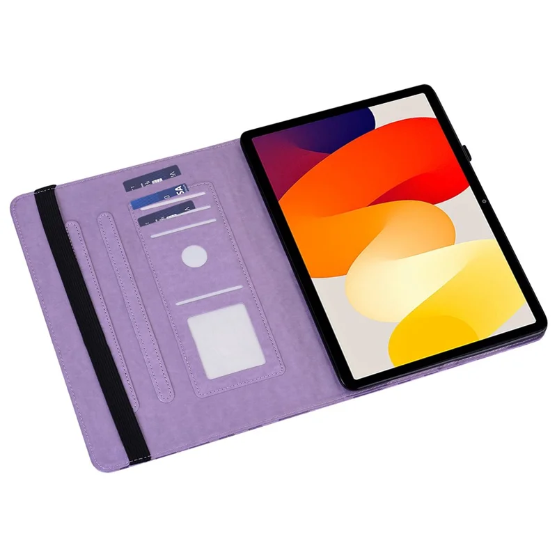 For Xiaomi Redmi Pad SE Case Imprinted PU Leather Tablet Cover with Card Slots - Purple