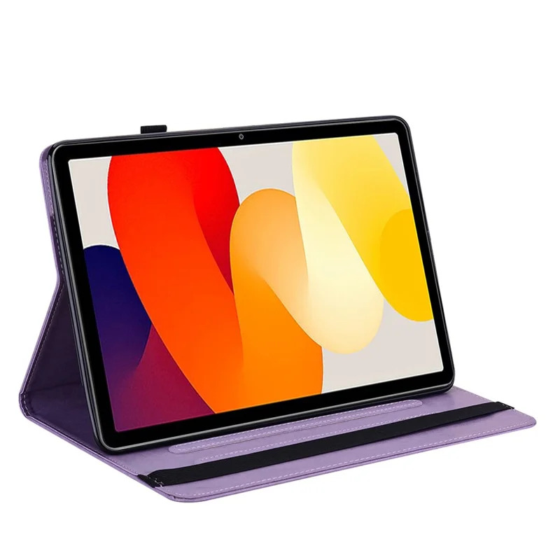 For Xiaomi Redmi Pad SE Case Imprinted PU Leather Tablet Cover with Card Slots - Purple