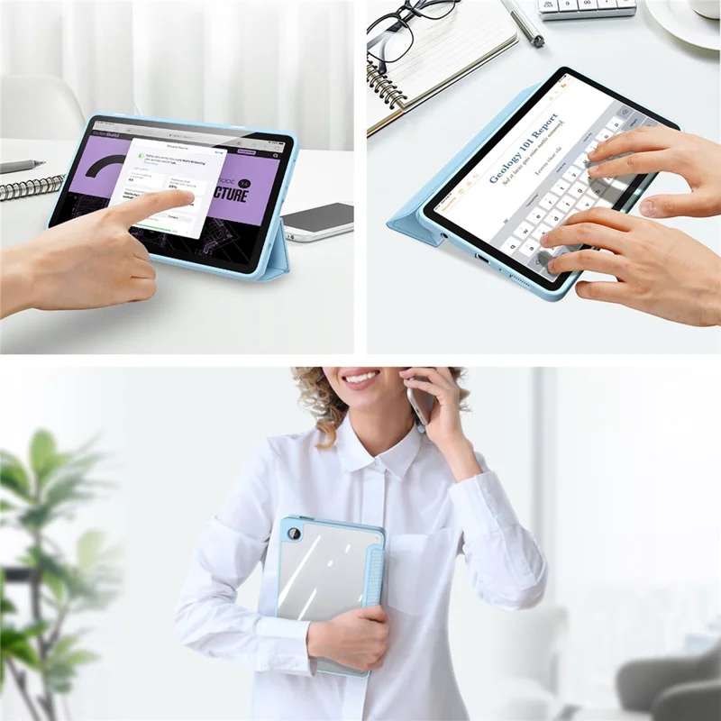 DUX DUCIS TOBY Series For Samsung Galaxy Tab A9 Case Tri-fold Stand PU Leather Tablet Cover - Baby Blue