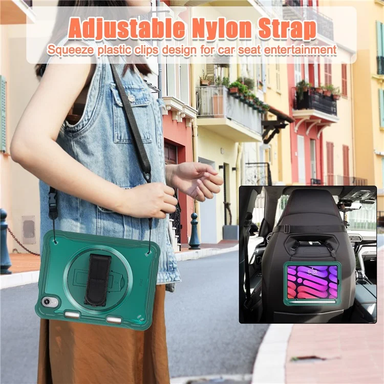 Pour iPad mini (2024) / mini (2021) Étui pour tablette PC+TPU avec support et sangle d'épaule / sangle de main - Vert Minuit