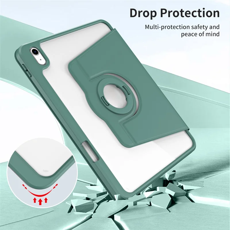 Per iPad 10.9 (2022) Smart Cover PU Pelle+Acrilico Rotante Piedistallo Protezione Tablet Case - Verde Mezzanotte