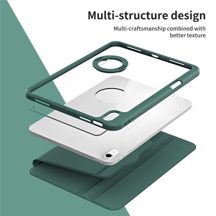 Per iPad 10.9 (2022) Smart Cover PU Pelle+Acrilico Rotante Piedistallo Protezione Tablet Case - Verde Mezzanotte