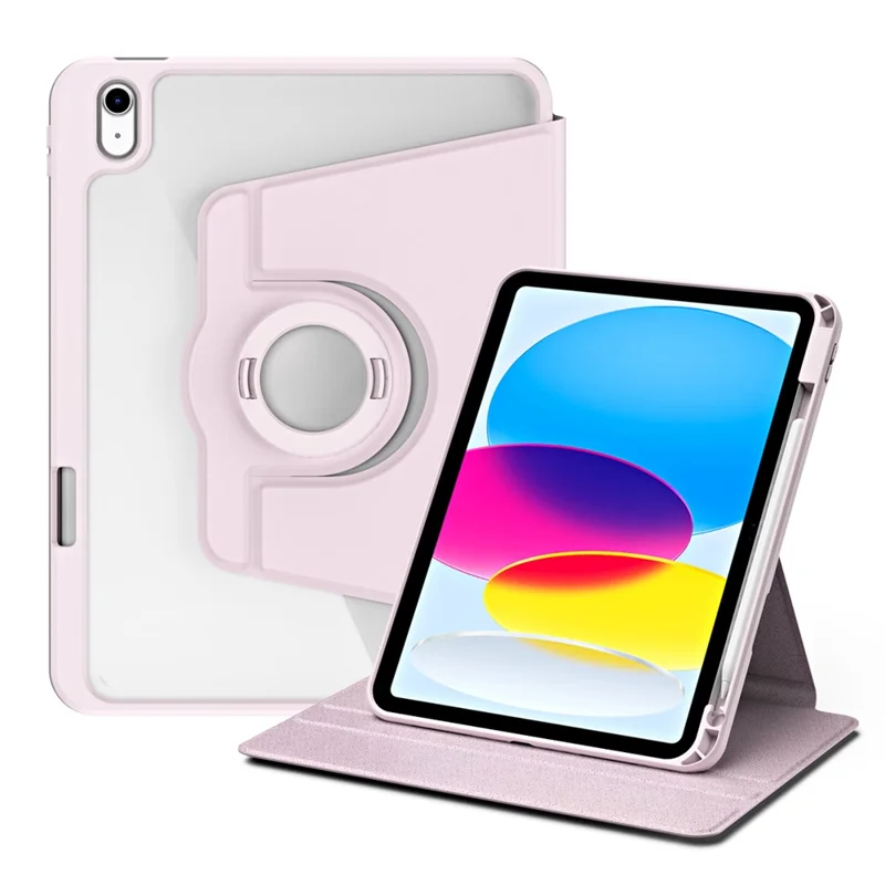 Для iPad 10.9 (2022) Smart Cover PU Leather+Acrylic Rotary Kickstand Protective Tablet Case - Pink