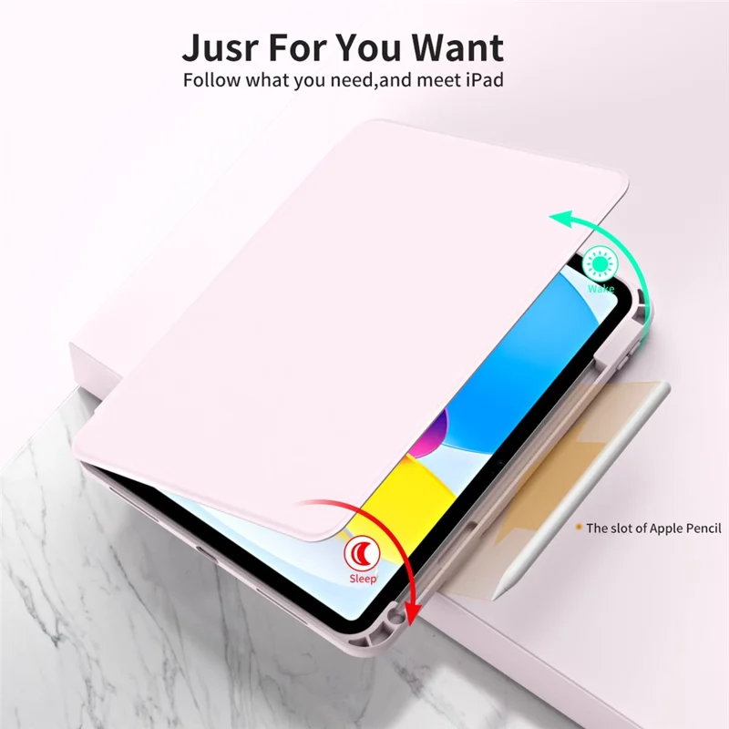 Для iPad 10.9 (2022) Smart Cover PU Leather+Acrylic Rotary Kickstand Protective Tablet Case - Pink