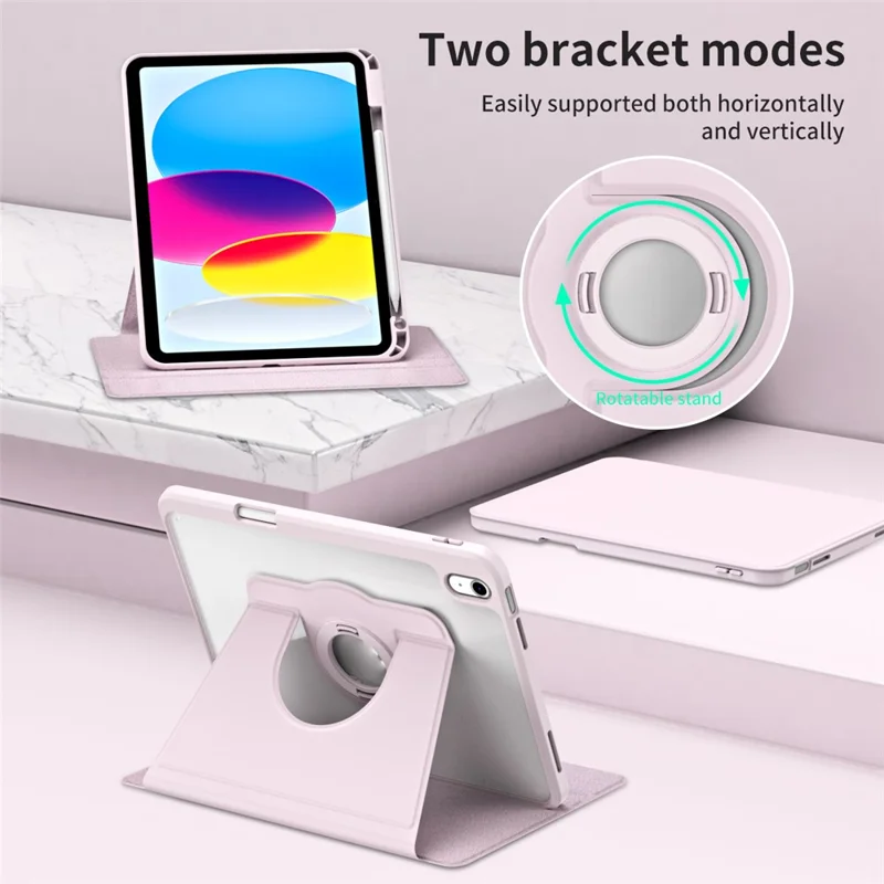 Для iPad 10.9 (2022) Smart Cover PU Leather+Acrylic Rotary Kickstand Protective Tablet Case - Pink