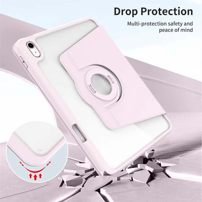 Для iPad 10.9 (2022) Smart Cover PU Leather+Acrylic Rotary Kickstand Protective Tablet Case - Pink