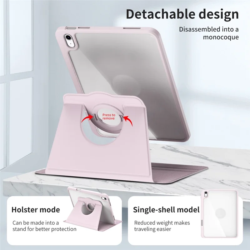 Для iPad 10.9 (2022) Smart Cover PU Leather+Acrylic Rotary Kickstand Protective Tablet Case - Pink