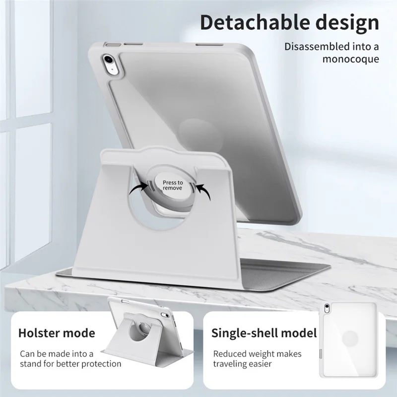 Capa Inteligente para iPad (2025) / 10,9 (2022) com Suporte Giratório de Poliuretano + Acrílico, Capa Protetora para Tablet - Cinzento