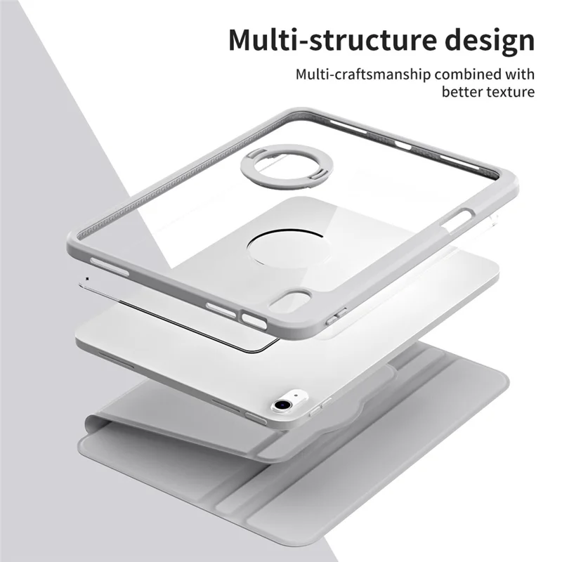 Capa Inteligente para iPad (2025) / 10,9 (2022) com Suporte Giratório de Poliuretano + Acrílico, Capa Protetora para Tablet - Cinzento