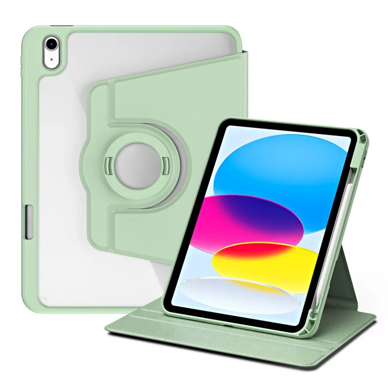 For iPad (2025) / 10.9 (2022) Smart Cover PU Leather+Acrylic Rotary Kickstand Protective Tablet Case - Matcha Green