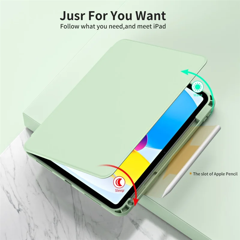 For iPad (2025) / 10.9 (2022) Smart Cover PU Leather+Acrylic Rotary Kickstand Protective Tablet Case - Matcha Green