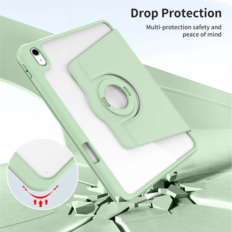 For iPad (2025) / 10.9 (2022) Smart Cover PU Leather+Acrylic Rotary Kickstand Protective Tablet Case - Matcha Green