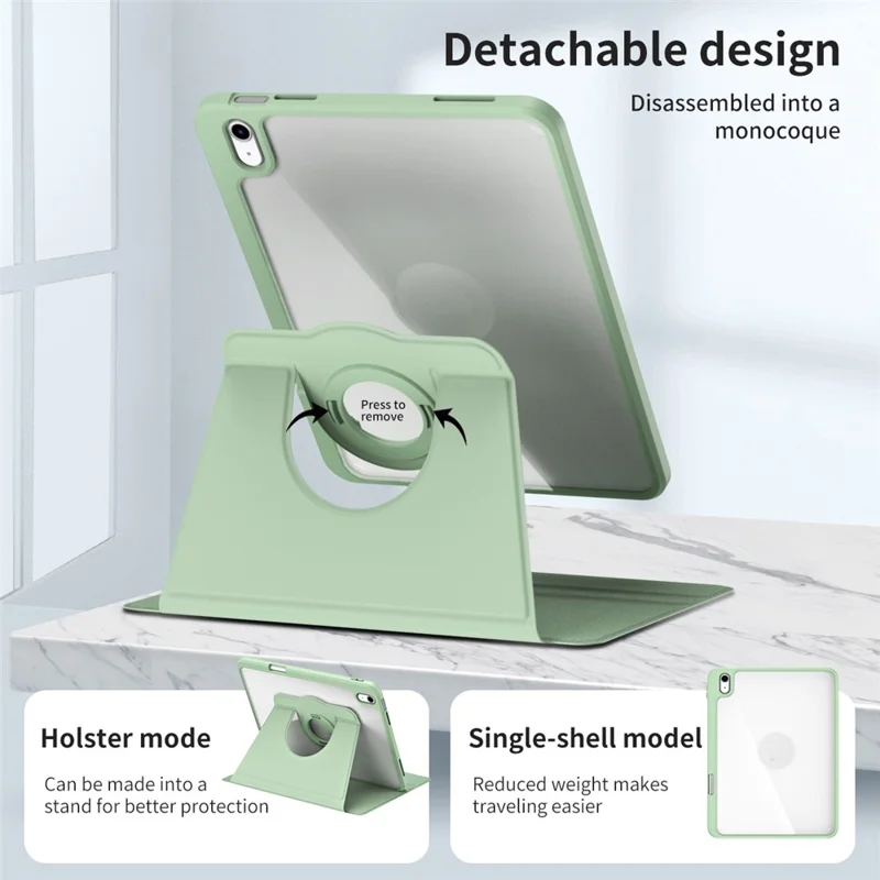 For iPad (2025) / 10.9 (2022) Smart Cover PU Leather+Acrylic Rotary Kickstand Protective Tablet Case - Matcha Green