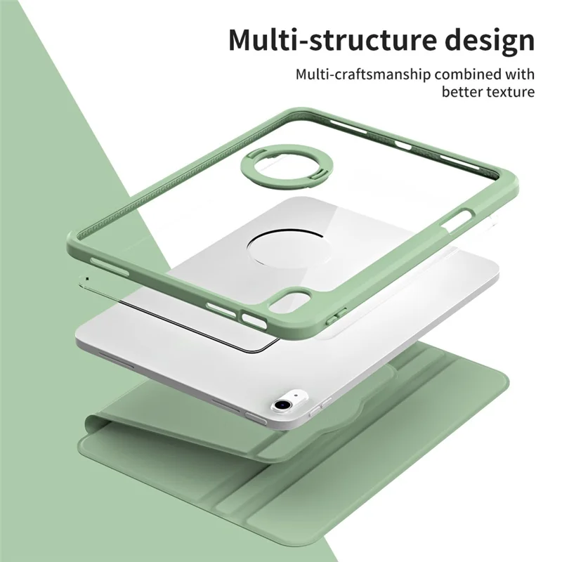 For iPad (2025) / 10.9 (2022) Smart Cover PU Leather+Acrylic Rotary Kickstand Protective Tablet Case - Matcha Green