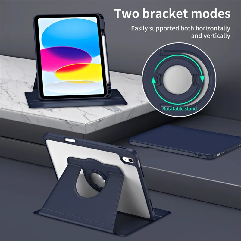 Чехол из искусственной кожи + акрила с поворотной подставкой для iPad 10.9 (2022) - темно-синий