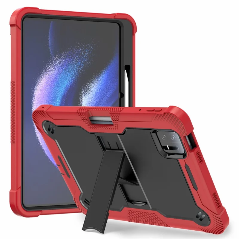 For Xiaomi Pad 6 / Pad 6 Pro Kickstand Tablet Cover Silicone + PC Shockproof Rugged Case - Red+Black