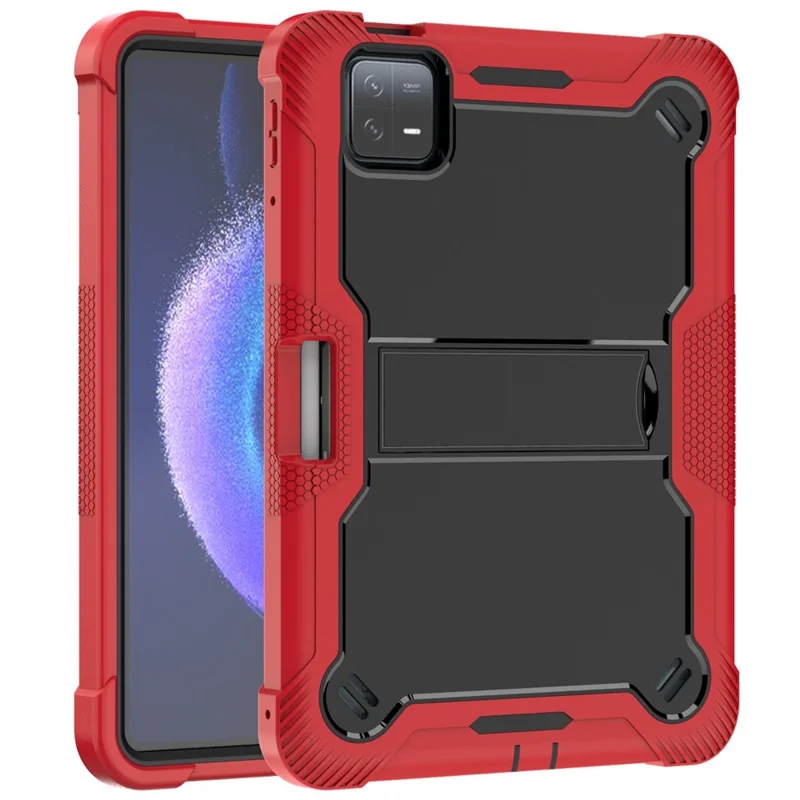 For Xiaomi Pad 6 / Pad 6 Pro Kickstand Tablet Cover Silicone + PC Shockproof Rugged Case - Red+Black