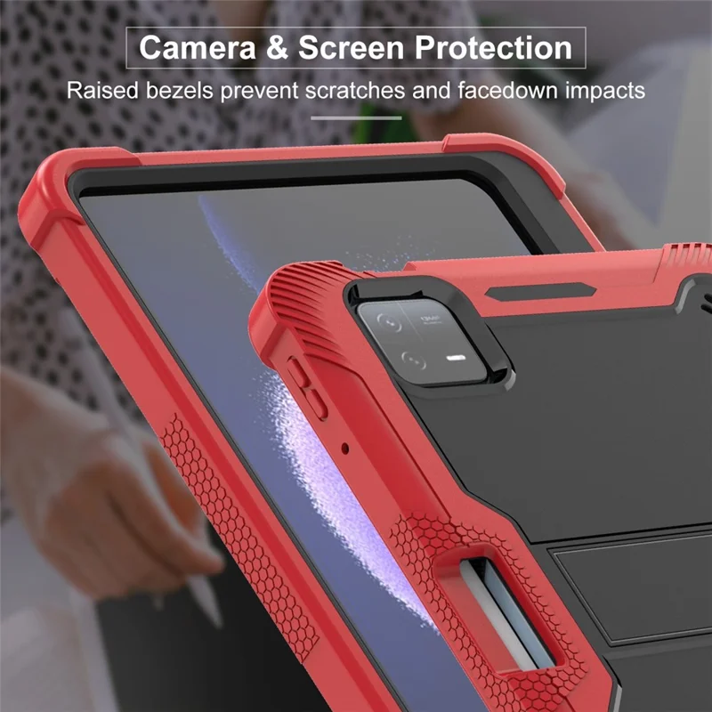 For Xiaomi Pad 6 / Pad 6 Pro Kickstand Tablet Cover Silicone + PC Shockproof Rugged Case - Red+Black