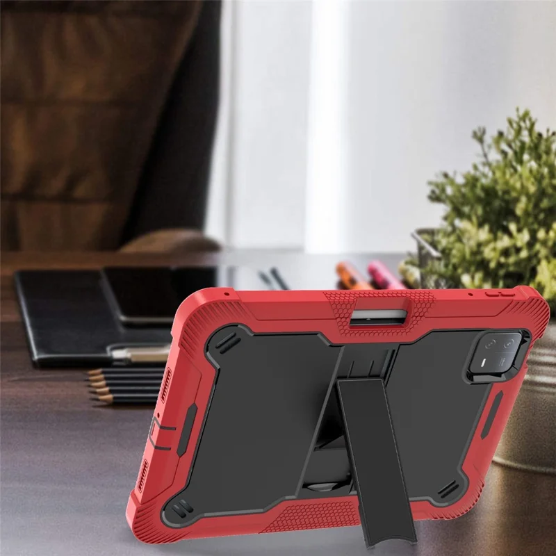 For Xiaomi Pad 6 / Pad 6 Pro Kickstand Tablet Cover Silicone + PC Shockproof Rugged Case - Red+Black