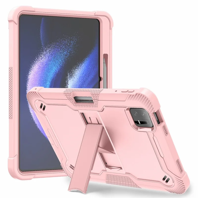 For Xiaomi Pad 6 / Pad 6 Pro Kickstand Tablet Cover Silicone + PC Shockproof Rugged Case - Rose Gold