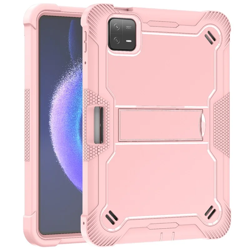 For Xiaomi Pad 6 / Pad 6 Pro Kickstand Tablet Cover Silicone + PC Shockproof Rugged Case - Rose Gold