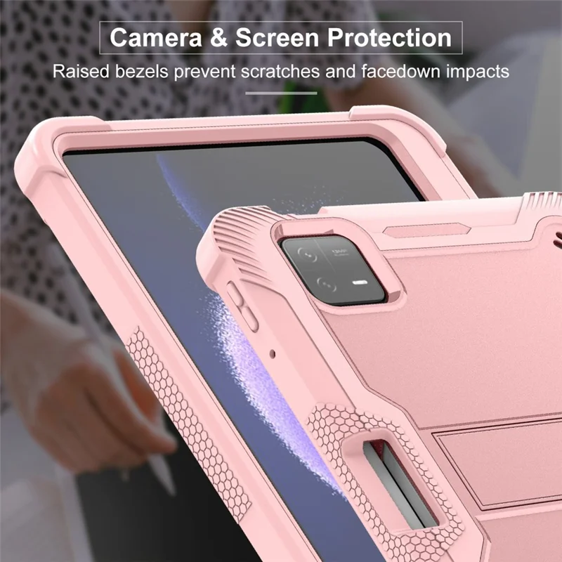 For Xiaomi Pad 6 / Pad 6 Pro Kickstand Tablet Cover Silicone + PC Shockproof Rugged Case - Rose Gold