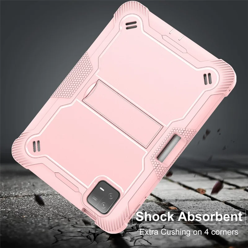 For Xiaomi Pad 6 / Pad 6 Pro Kickstand Tablet Cover Silicone + PC Shockproof Rugged Case - Rose Gold