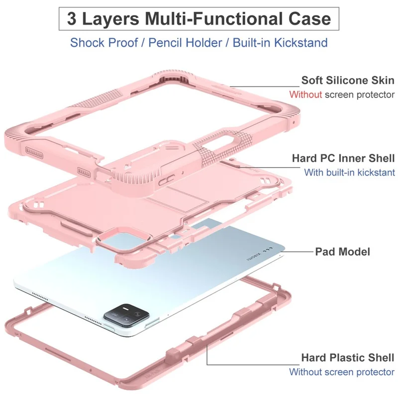 For Xiaomi Pad 6 / Pad 6 Pro Kickstand Tablet Cover Silicone + PC Shockproof Rugged Case - Rose Gold