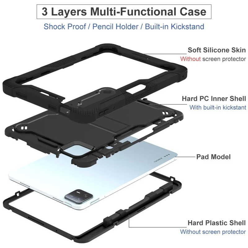 Para Xiaomi Pad 6 / Capa Tablet Pad 6 Pro com Suporte - Silicone + PC à prova de choques e resistente - Preto