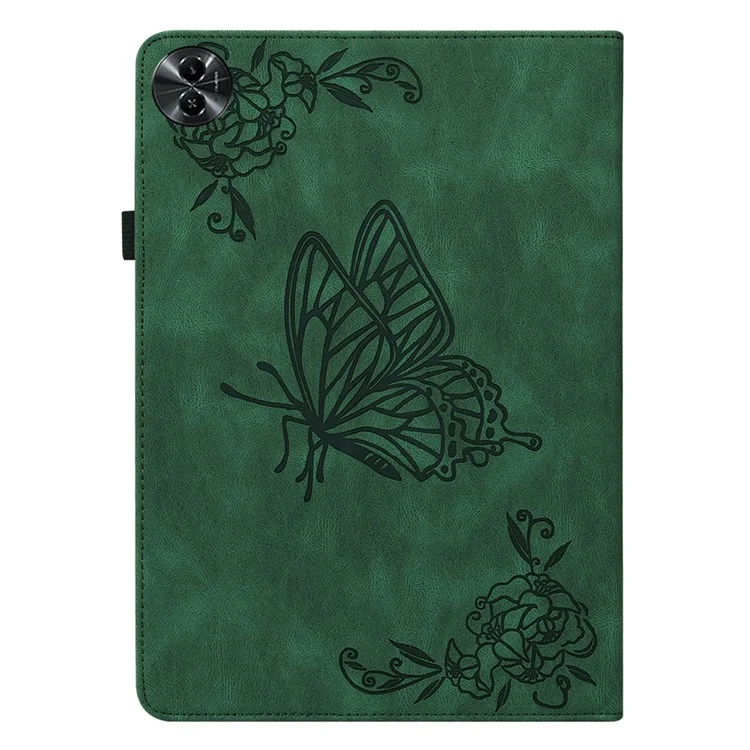 Tablet Case for Realme Pad 2 PU Leather Cover Butterfly Flower Imprinted Card Holder Shell - Green