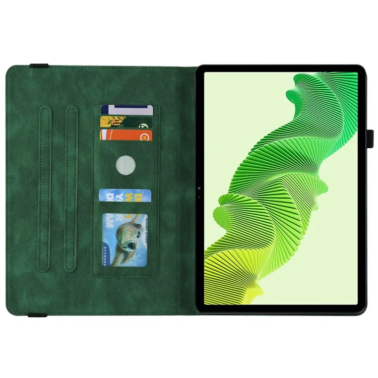 Tablet Case for Realme Pad 2 PU Leather Cover Butterfly Flower Imprinted Card Holder Shell - Green