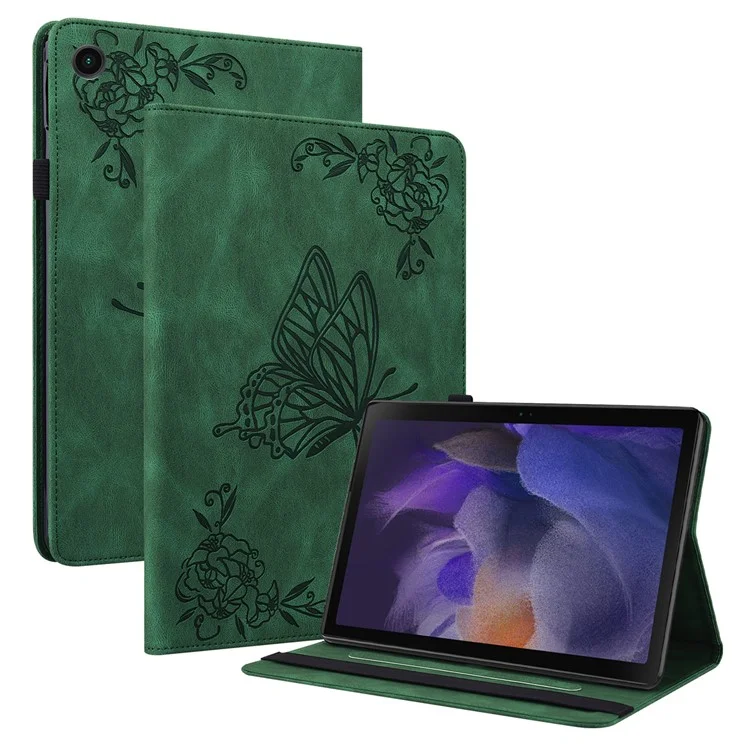 Pour Samsung Galaxy Tab A9 Étui en cuir Papillon Fleur Imprimé Housse de tablette - Vert