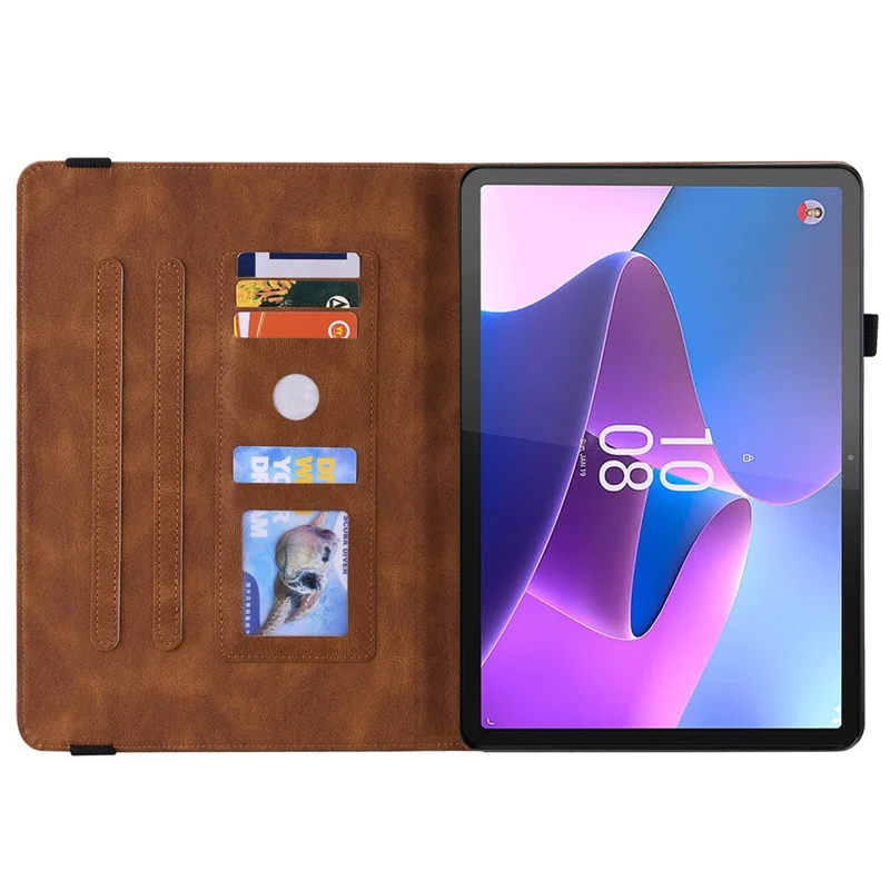 For Lenovo Tab P12 Case Butterfly Flower Imprinted PU Leather Stand Tablet Cover - Brown