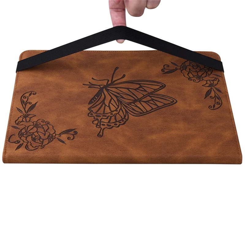 For Lenovo Tab P12 Case Butterfly Flower Imprinted PU Leather Stand Tablet Cover - Brown