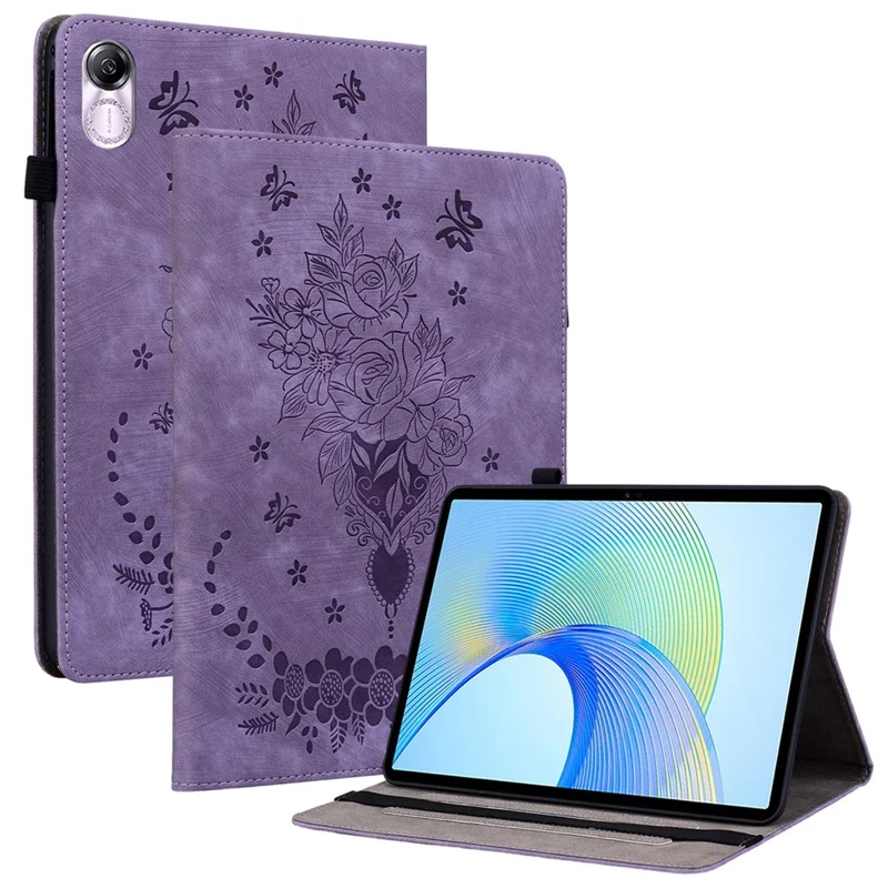 For Honor Pad X8 Pro / Pad X9 Cover Butterfly Rose Imprint PU Leather Tablet Case - Purple