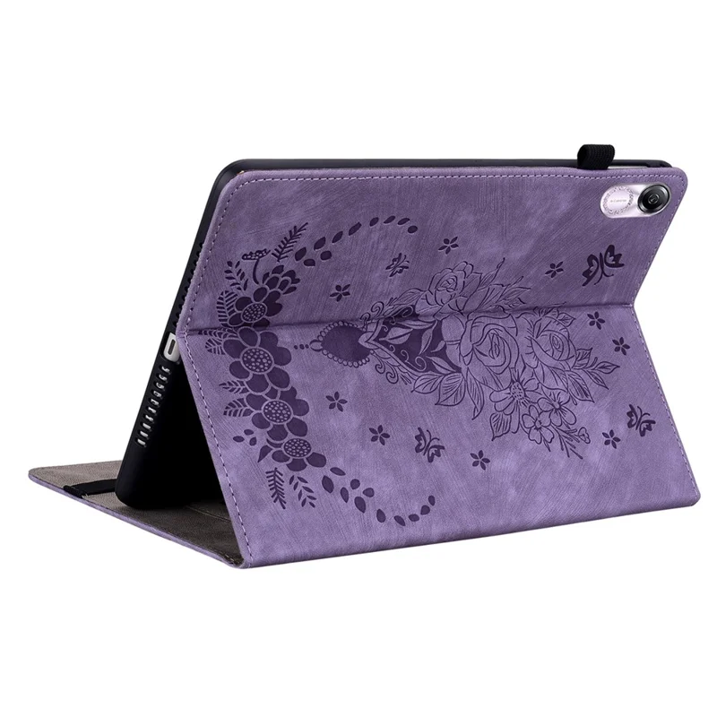 For Honor Pad X8 Pro / Pad X9 Cover Butterfly Rose Imprint PU Leather Tablet Case - Purple