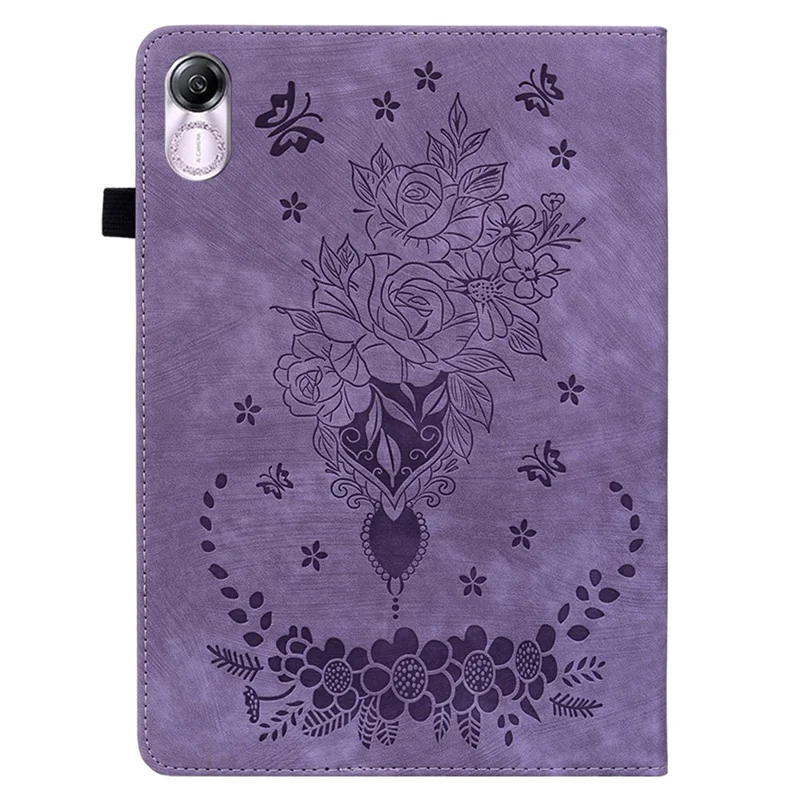 For Honor Pad X8 Pro / Pad X9 Cover Butterfly Rose Imprint PU Leather Tablet Case - Purple